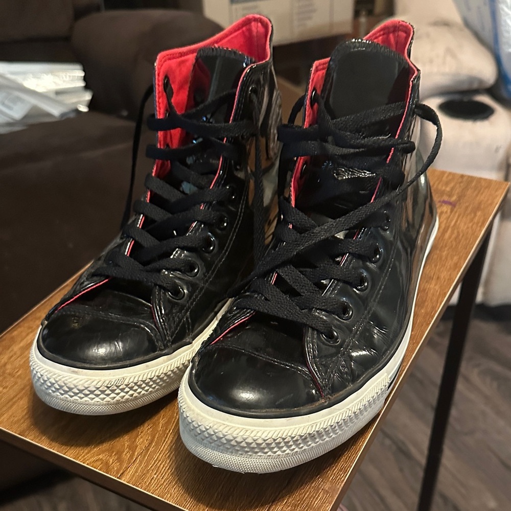 Stylish Black and Red High-Top Sneakers